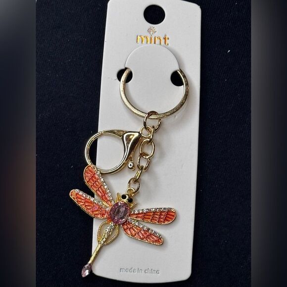 Mint BAG CHARM Sparkly Dragonfly Blue Crystal Keychain/Purse Charm - Picture 14 of 14